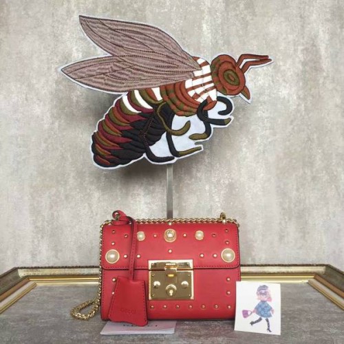 Gucci Padlock Studded Leather Shoulder Bag 432182A Red