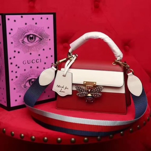 Gucci Queen Margaret Leather Top Handle Bag 476541 Red