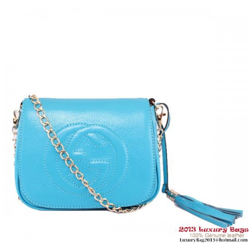 Gucci Soho Leather Chain Shoulder Bag 323190 SkyBlue
