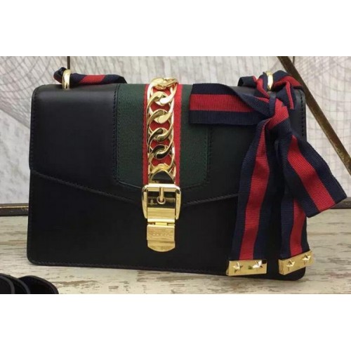 Gucci Sylvie Leather Chain Bag 431667 Black