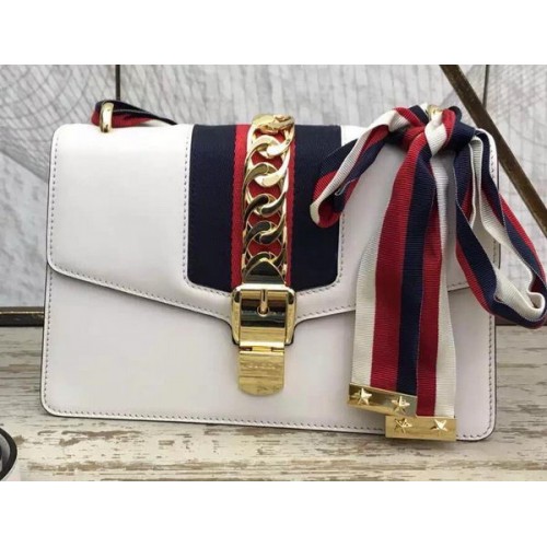 Gucci Sylvie Leather Chain Bag 431667 White