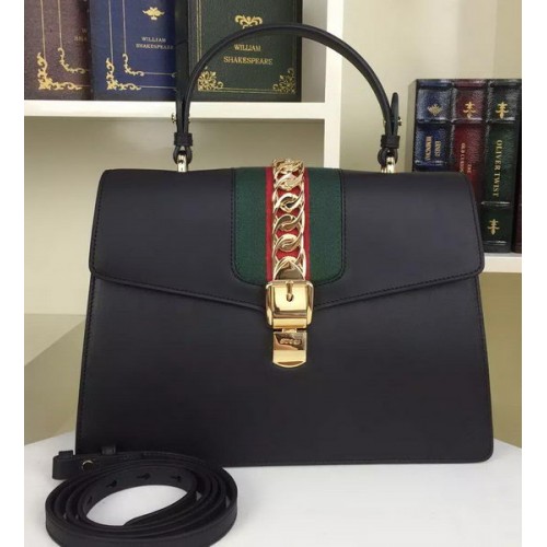 Gucci Sylvie Leather Shoulder Bag 421665 Black