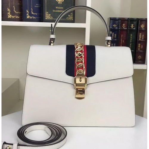 Gucci Sylvie Leather Shoulder Bag 421665 White