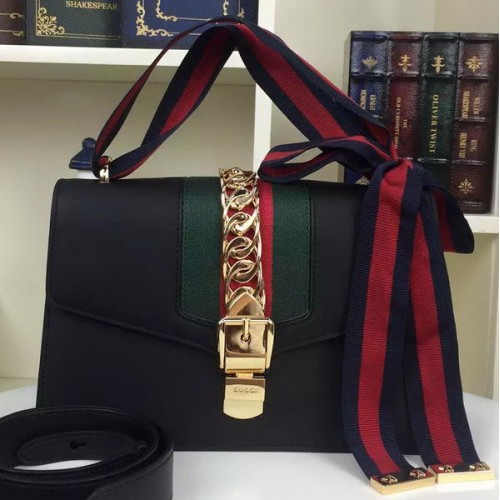 Gucci Sylvie Leather Shoulder Bag 421882 Black