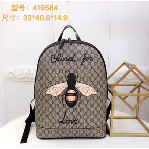 Gucci Bee Print GG Supreme Backpack 419584 Brown