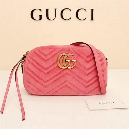 Gucci GG Marmont Matelasse Velvet Shoulder Bag 447632 Pink