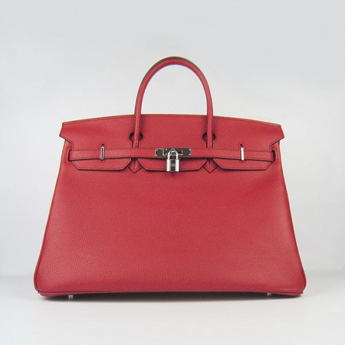 Hermes Birkin 40CM Togo Bag Red 6099 Silver