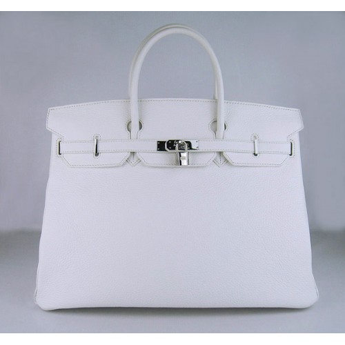 Hermes Birkin 40CM Togo Bag  White 6099 Silver