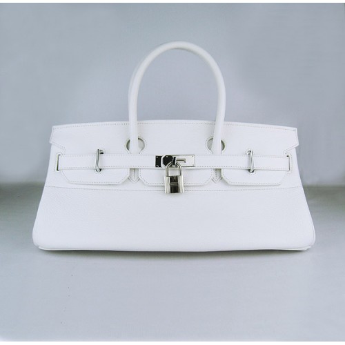 Hermes Birkin 6109 Togo Leather Bag White 42cm Silver