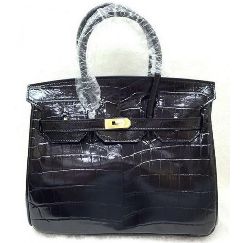 Hermes Birkin 25CM Tote Bag Croco Leather H25TCO Black