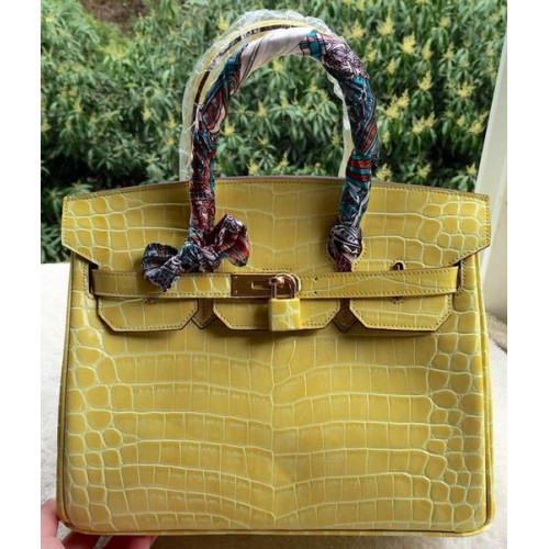 Hermes Birkin 25CM Tote Bag Croco Leather H25TCO Yellow