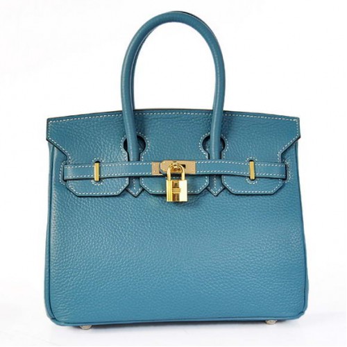 Hermes Birkin 25CM Tote Bags Togo Leather Blue Godlen