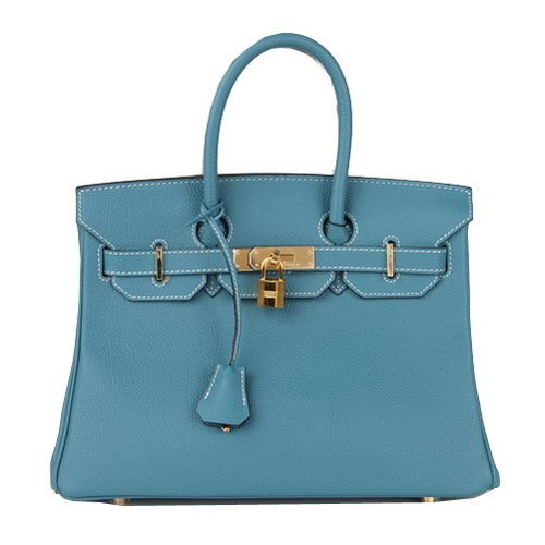 Hermes Birkin 30CM Tote Bag Blue Original Leather H30 Gold