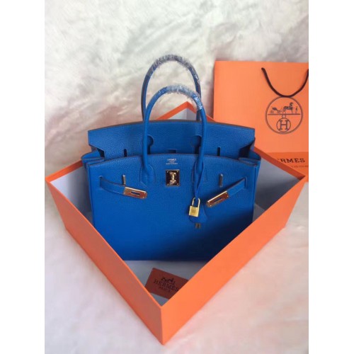 Hermes Birkin 30CM Tote Bag Blue Original Leather HB30 Glod