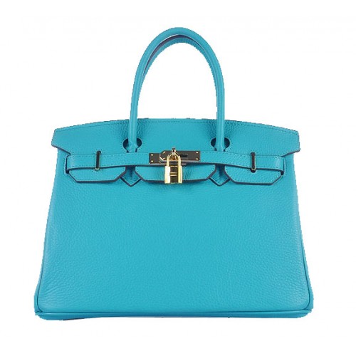 Hermes Birkin 30CM Tote Bags Light BLue Grainy Leather Gold
