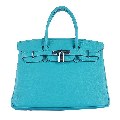 Hermes Birkin 30CM Tote Bags Light BLue Grainy Leather Silver