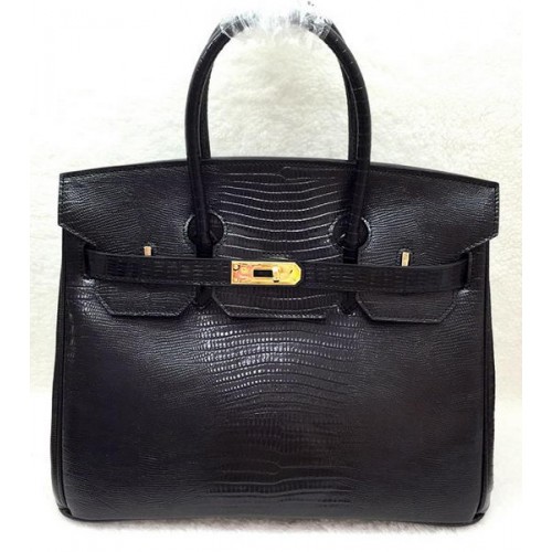Hermes Birkin 30CM Tote Bags Lizard Leather H30LI Black