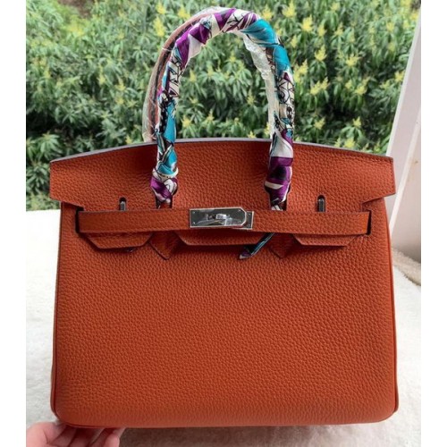 Hermes Birkin 30CM Tote Bags Orange Calfskin Leather BK30 Silver