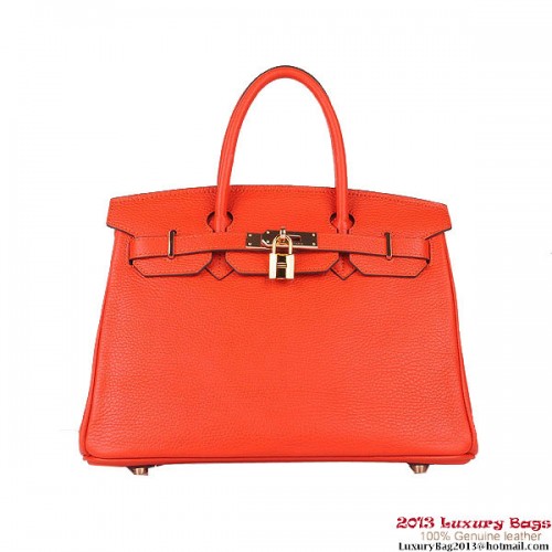 Hermes Birkin 30CM Tote Bags Orange Clemence Leather Gold