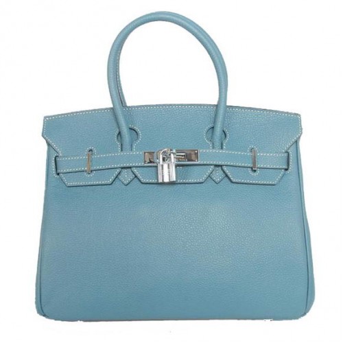 Hermes Birkin 30CM Tote Bags Smooth Togo Leather Blue