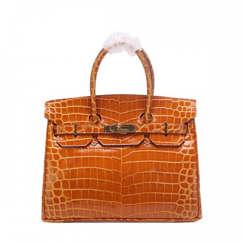 Hermes Birkin 30CM Tote Bags Wheat Iridescent Croco Leather Gold