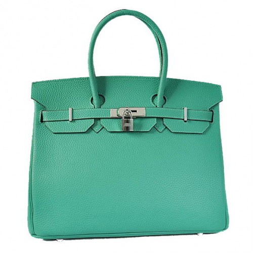 Hermes Birkin 35CM Tote Bags Togo Leather Green Silver