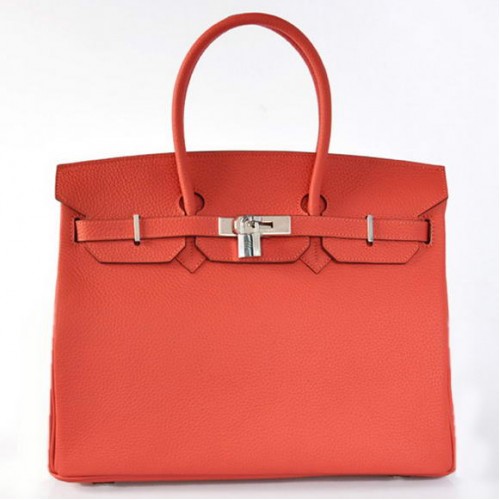 Hermes Birkin 35CM Tote Bags Togo Leather Light Red Silver