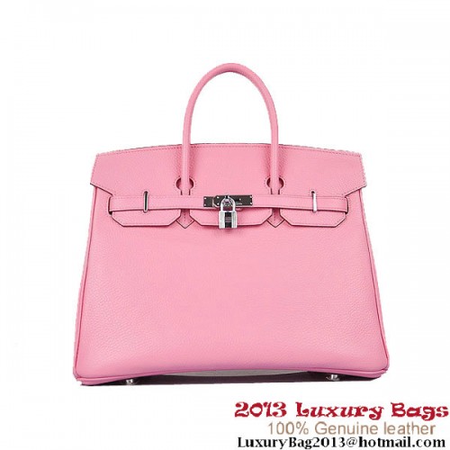 Hermes Birkin 35CM Pink Clafskin Leather Tote Bag Silver