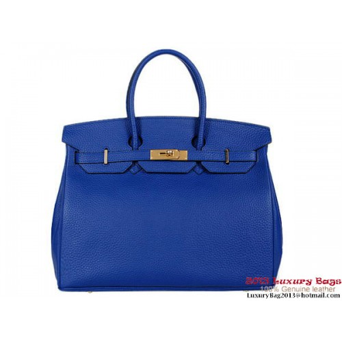 Hermes Birkin 35CM RoyalBlue Clemence Leather Tote Bag Gold