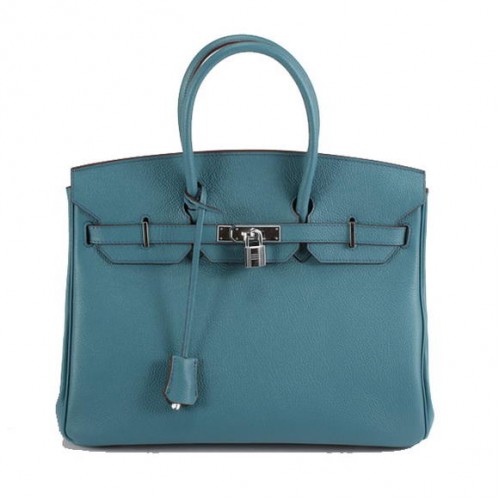 Hermes Birkin 35CM Smooth Leather Handbag 6089 Blue Silver