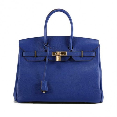 Hermes Birkin 35CM Smooth Leather Handbag 6089 Dark Blue Golden