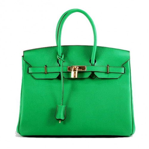Hermes Birkin 35CM Smooth Leather Handbag 6089 Dark Green Golden