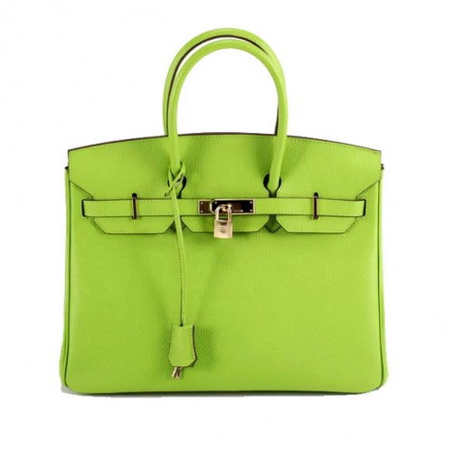 Hermes Birkin 35CM Smooth Leather Handbag 6089 Green Golden