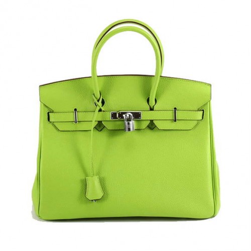 Hermes Birkin 35CM Smooth Leather Handbag 6089 Green Silver