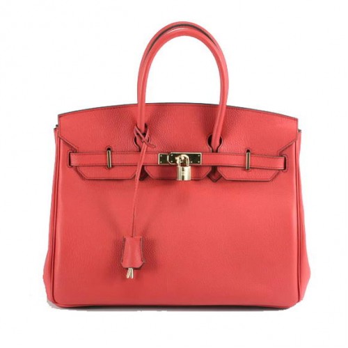 Hermes Birkin 35CM Smooth Leather Handbag 6089 Red Golden