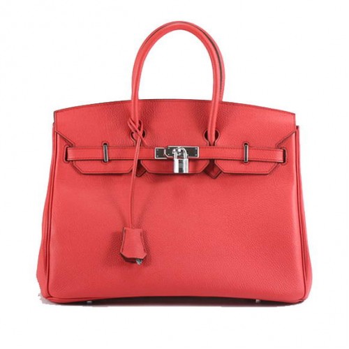 Hermes Birkin 35CM Smooth Leather Handbag 6089 Red Silver