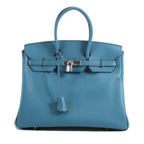 Hermes Birkin 35CM Togo Leather Handbag 6089 Blue Silver
