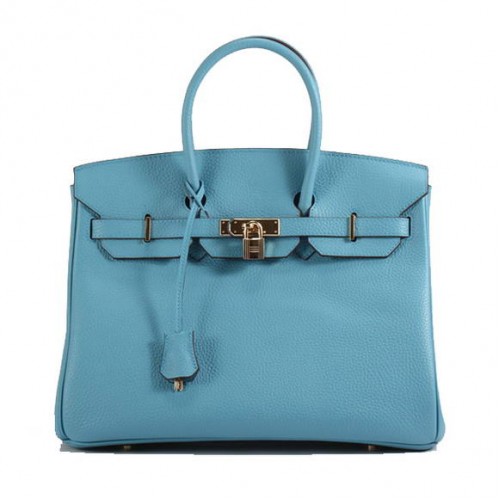 Hermes Birkin 35CM Togo Leather Handbag 6089 Light Blue Golden