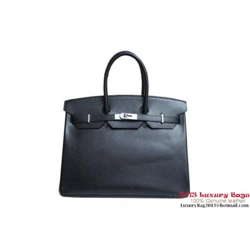 Hermes Birkin 35CM Tote Bag Black Clemence Leather H6089 Silver/Gold