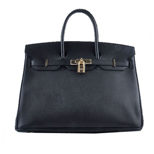 Hermes Birkin 35CM Tote Bag Black Grainy Leather Gold