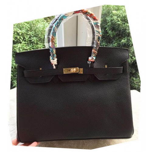 Hermes Birkin 35CM Tote Bag Black Litchi Leather BK35 Gold