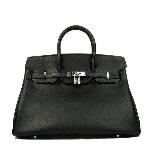 Hermes Birkin 35CM Tote Bag Black Smooth Leather H6089 Silver