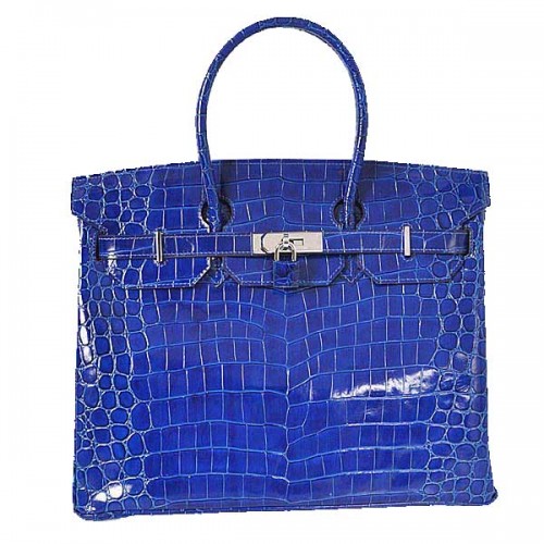 Hermes Birkin 35CM Tote Bag Blue Iridescent Croco Leather Silver