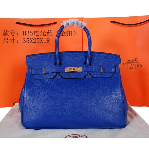 Hermes Birkin 35CM Tote Bag Blue Original Grainy Leather H35 Gold