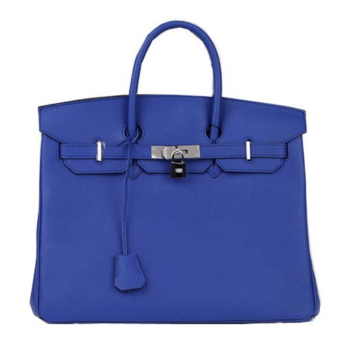 Hermes Birkin 35CM Tote Bag Blue Original Leather H35 Silver