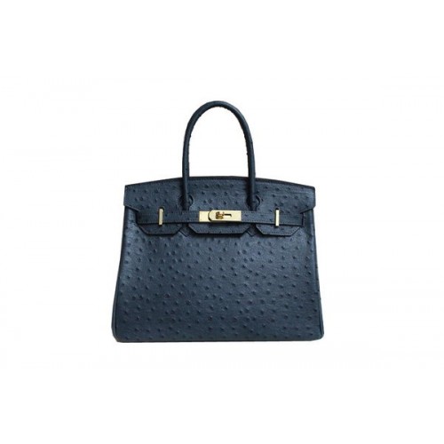 Hermes Birkin 35CM Tote Bag Dark Blue Ostrich Leather BK35 Gold