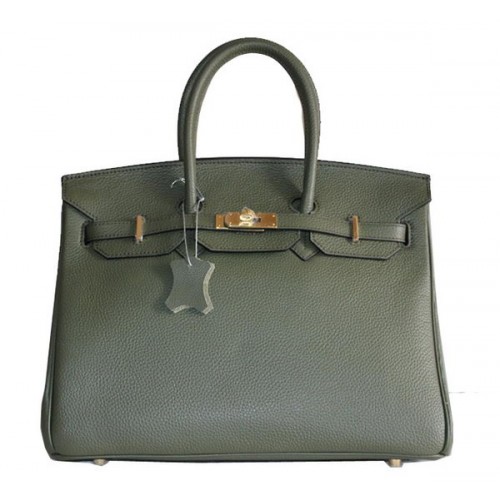 Hermes Birkin 35CM Tote Bag Dark Green Clemence Leather H6089 Gold