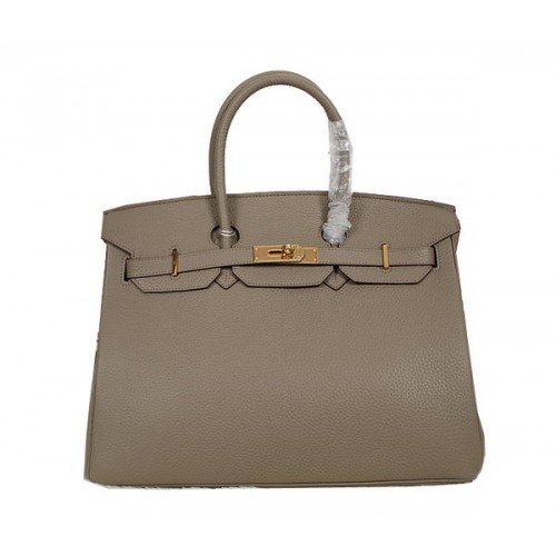Hermes Birkin 35CM Tote Bag Gray Clemence Leather H35 Gold