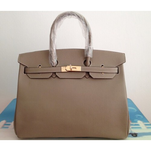 Hermes Birkin 35CM Tote Bag Gray Clemence Leather H6089 Gold