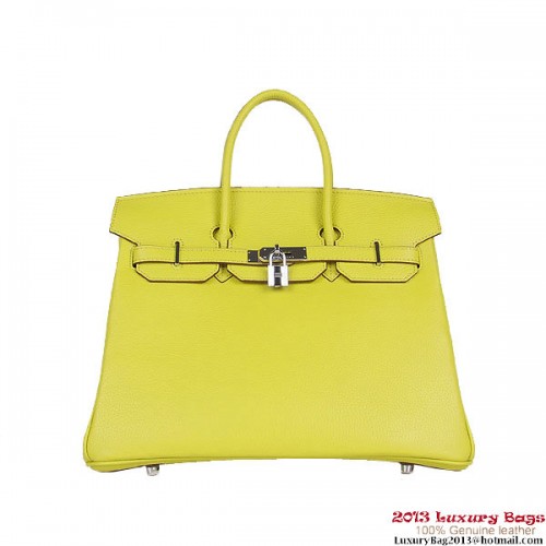 Hermes Birkin 35CM Tote Bag Lemon Clemence Leather H6089 Silver